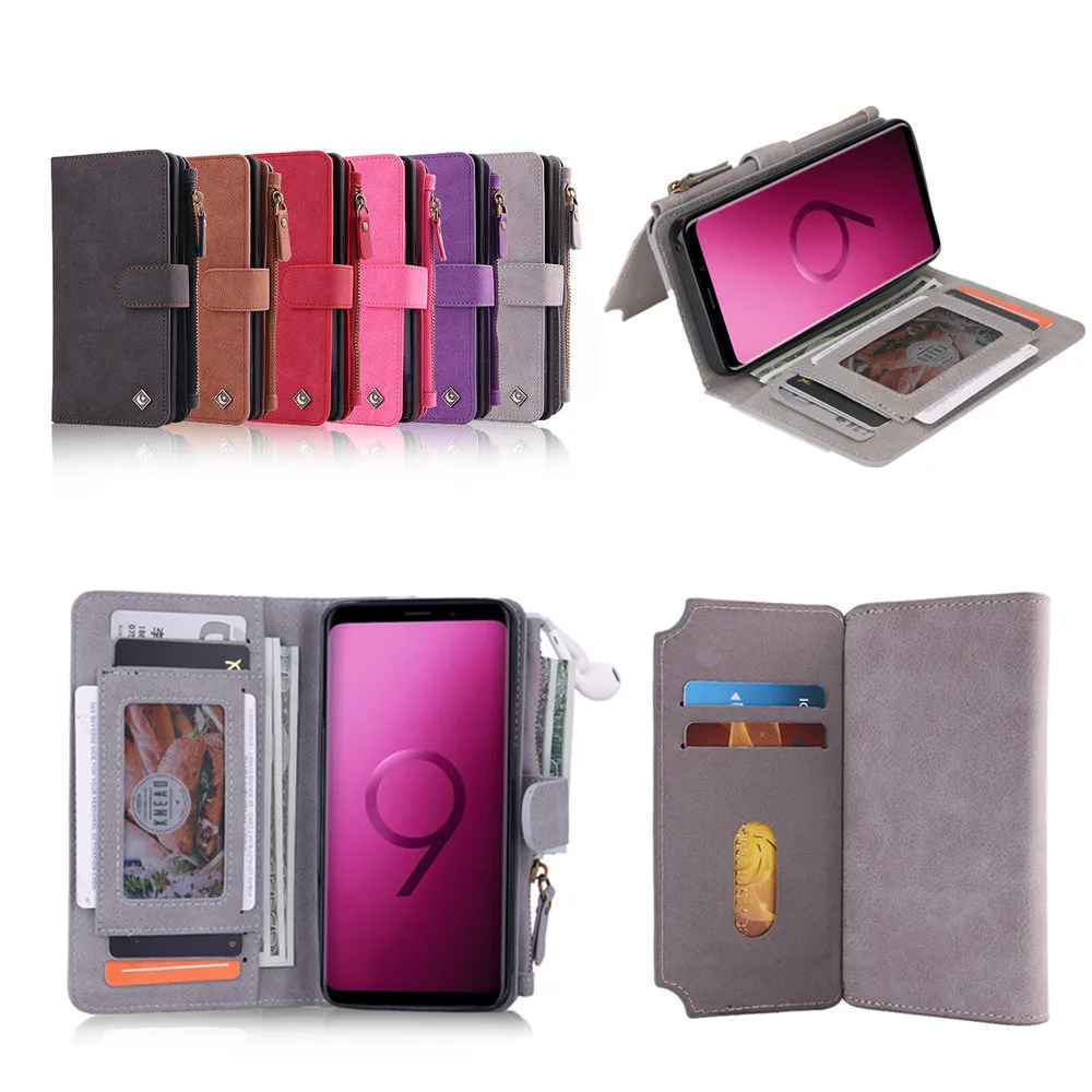 

Luxury Flip PU Case with Magnet Detachable Back Cover Stand Shell Case with Card Slot Purse for Samsung Galaxy S7 S8 S9 Note 8 9