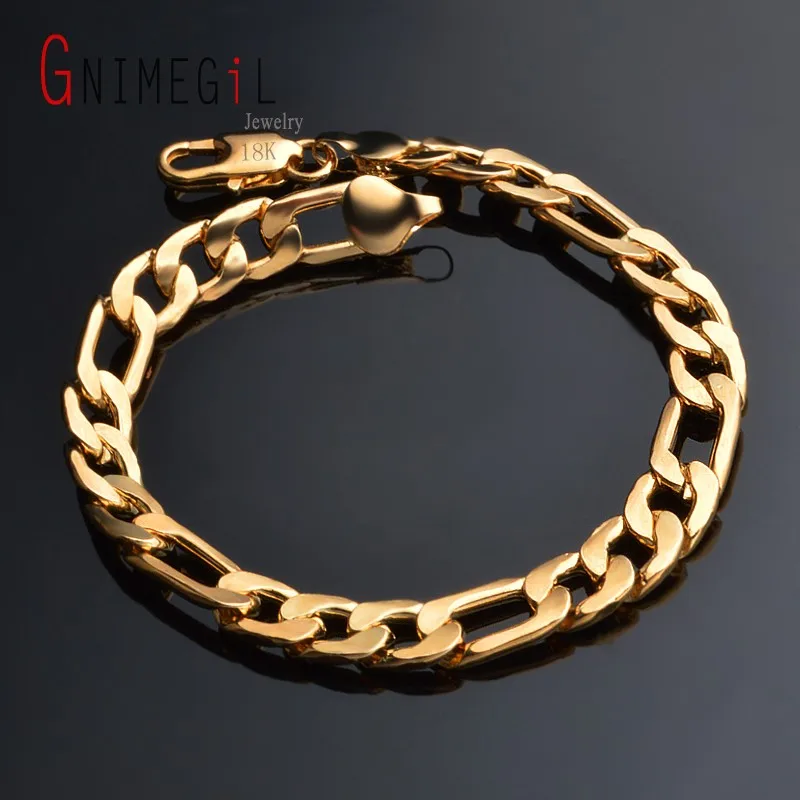 GNIMEGIL 3vs1 Wide Gold Color Bracelet for Men 8mm 22cm Golden Thick Figaro Chain Bracelets Men