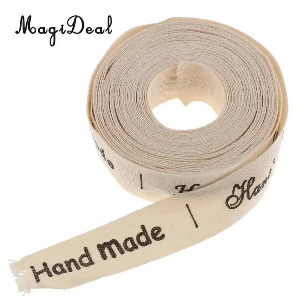 MagiDeal 5 Yards 15mm Hand Made Label Printed Cotton Fabric Ribbon Gift Package Belt DIY Sewing Accessories
