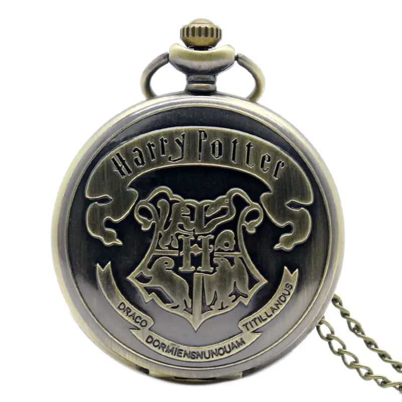 Щит в стиле ретро Хогвартс Школа колдовства и волшебной бронзы 3D животных кварцевые карманные часы мужские и женские детские часы ожерелье - Цвет: P966