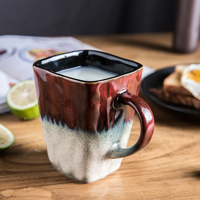 Cool coffee mug Handmade color ceramic mug Great Metamorphosis color cup  Irregular Square mouth cup Personalized gift