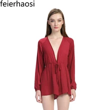 

feierhaosi women casual playsuits overalls soft bodysuit long sleeve romper with belt clothing jumpsuits for women F1353