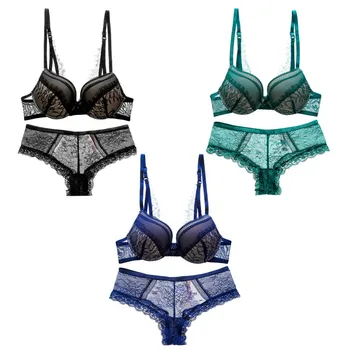 

1 Set Women Sexy Lingerie Romantic Lace Bra Push Up Underwear Female Buckle Bra Panties Set