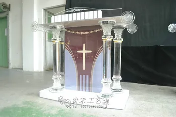 

Customized Logo Crystal Column Pulpit Aceylic Podium For Church For School For Speech