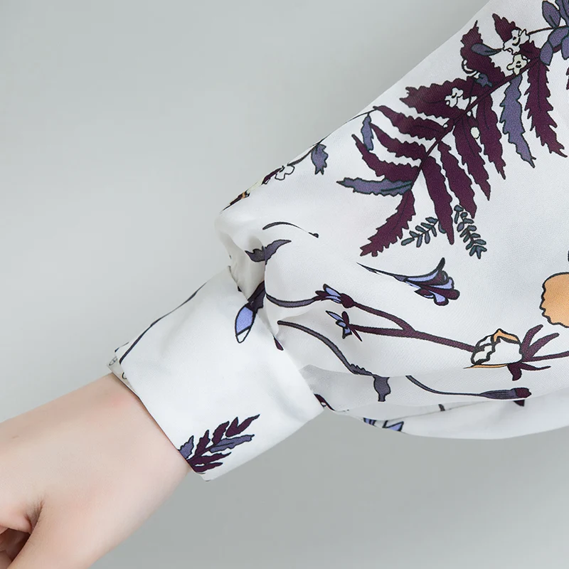 2XL бренд шелковая рубашка весна лето женские блузки новые печатные с длинным рукавом лацканы шелковые блузки OL рубашка шелковые топы женские
