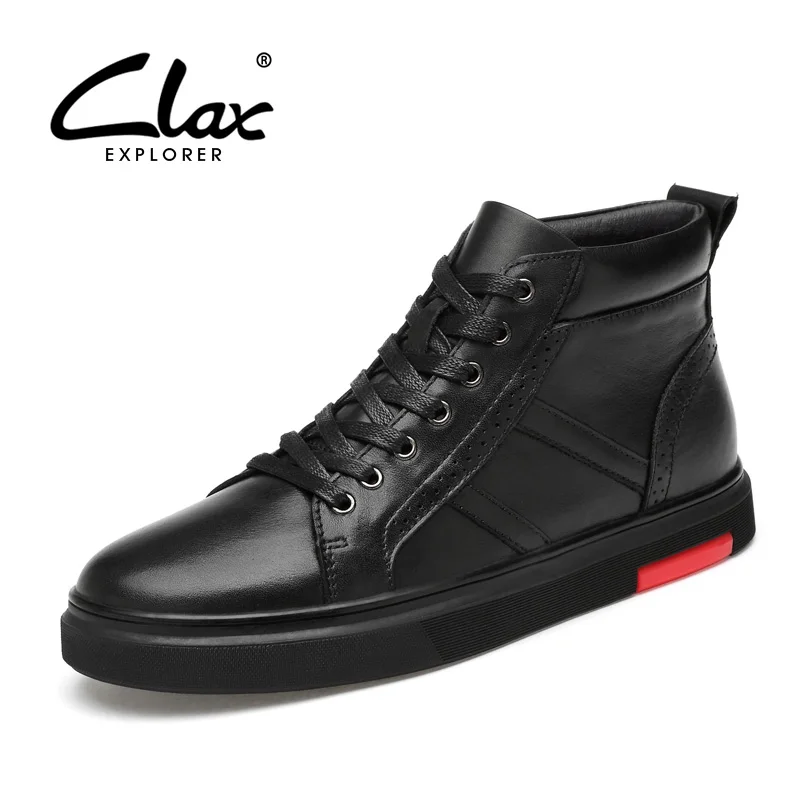 

CLAX Mens High Boots Real Leather Spring Autumn Casual Leather Shoe Male Boot Winter Plush Fur Snow Shoes Warm chaussure homme