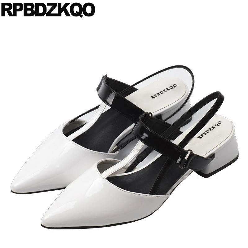 

Mary Jane Cheap Shoes China Sandals Pointed Toe Black And White Retro Designer Women Patent Leather Low Heel Slingback T Strap