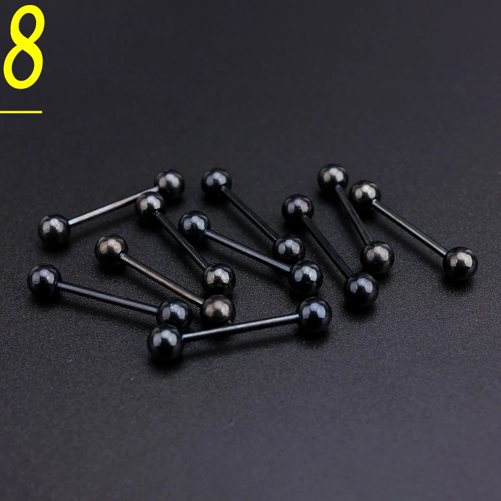 10pcs/set Black Stainless Steel Tongue Long Bar Ball Body Piercing Jewelrybody piercing jewelry