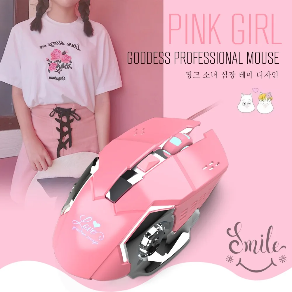 Girl Pink Gaming Mouse 3200dpi Cool White Light Inner Stylish Beautiful 4 Level DPI Wired Women's Mouse for Office Games Gift Girl Pink Gaming Mouse 3200dpi Cool White Light Inner Stylish Beautiful 4 Level DPI Wired Women's Mouse for Office Games Gift
