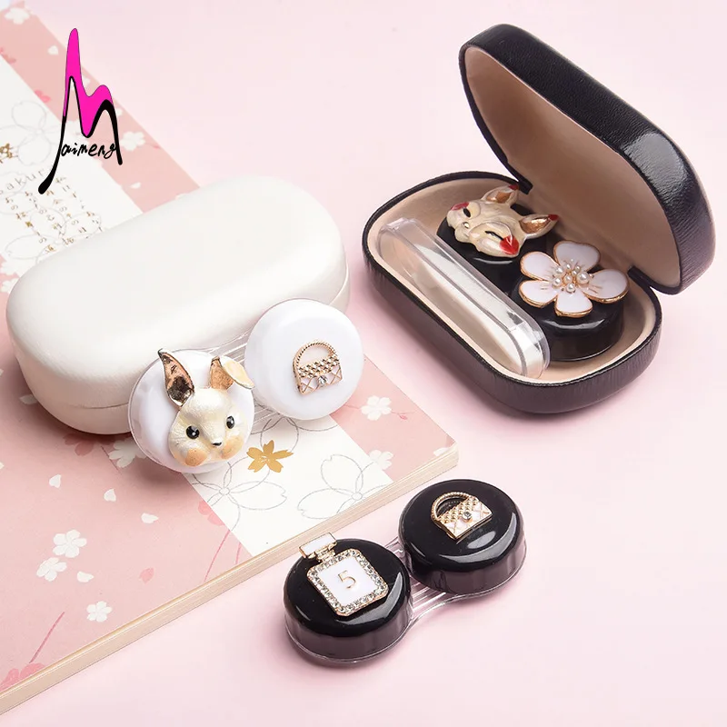 

Hight Quality Cute Mini mental Contact Lens Case for lenses luxury Lens container with sticker
