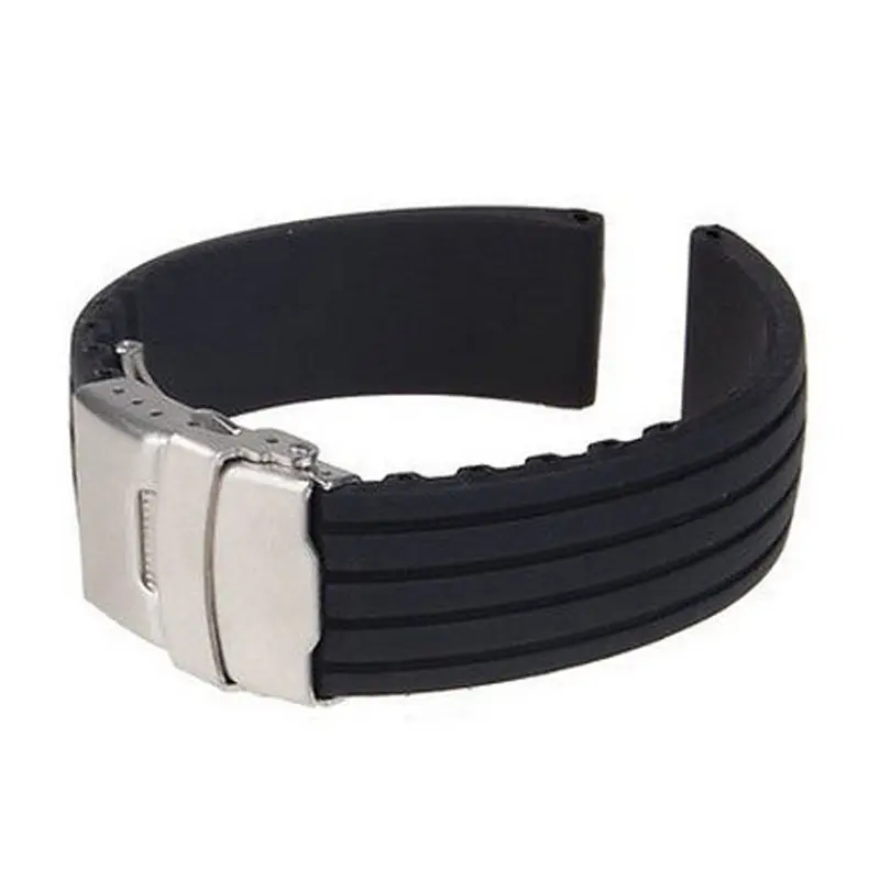 20mm 22mm reloj hombre Silicone Rubber Watch Strap Deployment Buckle Waterproof Band Sport Wrist Sweatband Watch Straps Band