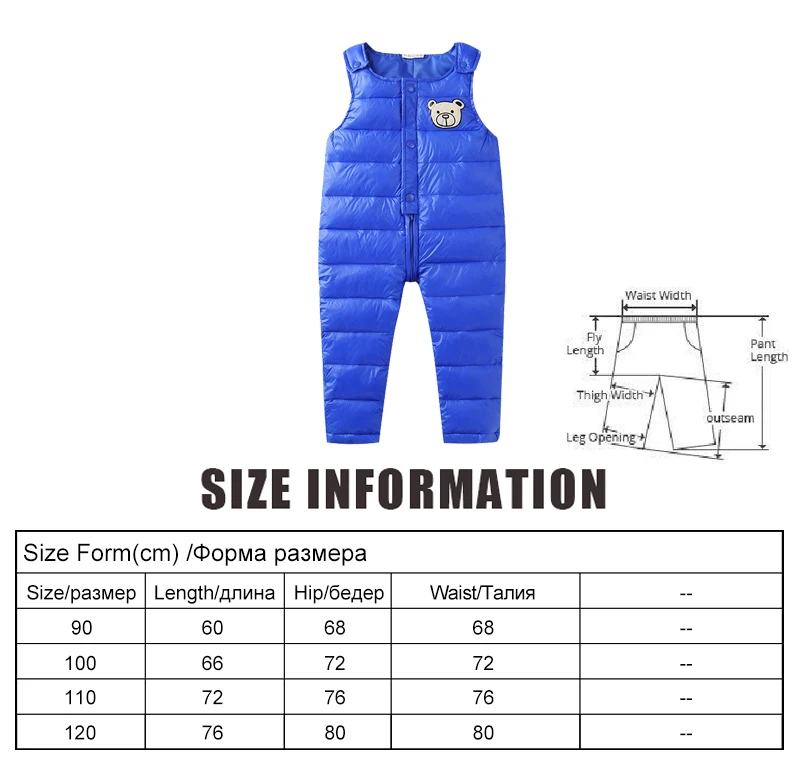 Baby Down Pant Boys Warm Duck Down Overall For Russia Winter Children Trousers Jumpsuit 2-4 Years