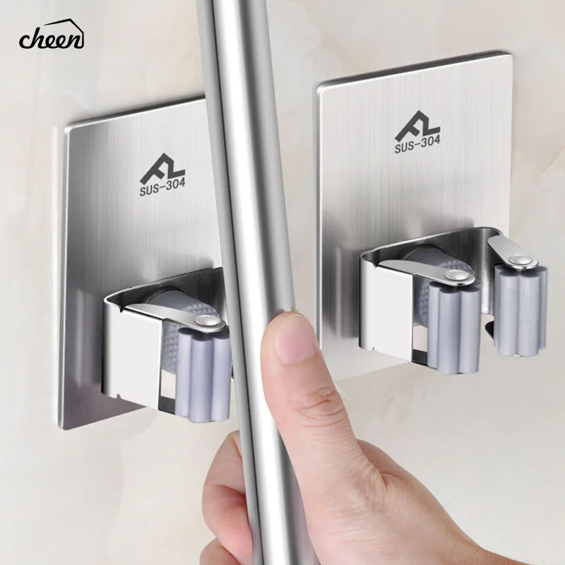 

1pc Multifunctional Traceless Sucker Hook Mop Holder Wall Mounted Kitchen Bathroom Suction Cup Rag/Broom/Mop Rack Storage Holder