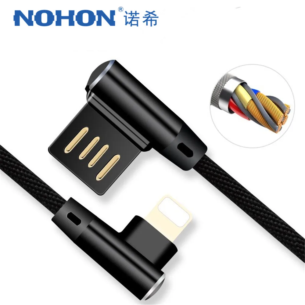 Kopen NOHON Dubbele Elleboog USB Charger Kabel Voor Apple iPhone X 8 7 6 6 S Plus iOS 8 9 10 11 Snelle Opladen Legering Mobiele Telefoon Kabels 1 M