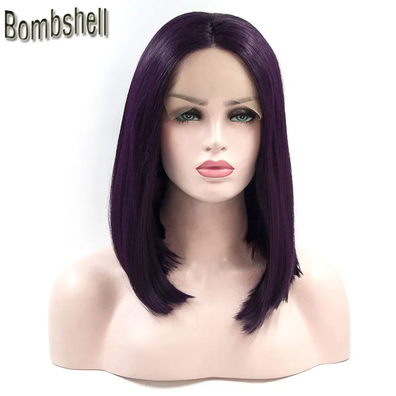 Bombshell Dark Purple Short Bob Synthetic Lace Front Wig Heavy
