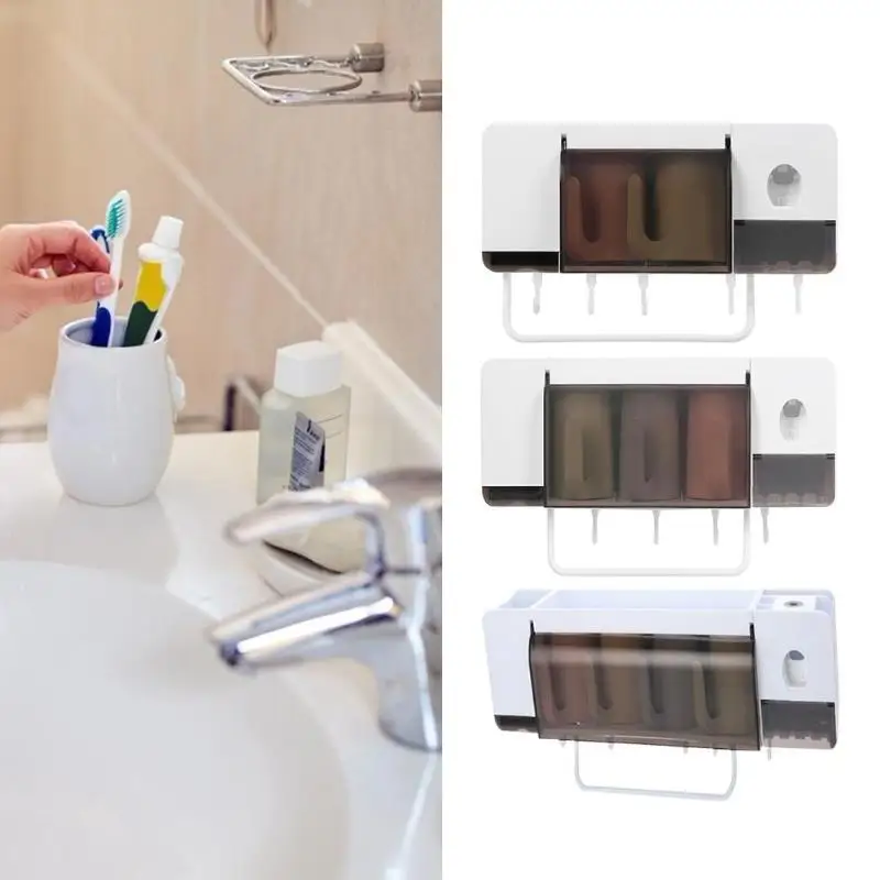 

5pcs/Set Toothpaste Dispenser Squeezers Wall Mount Toothbrush Cup Holder Easy Wall Mounting Save Space Home Essential Products