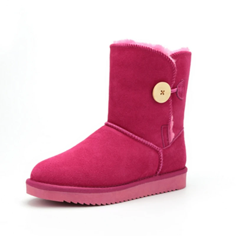 

Snow Boots Winter Women Shoes 2017 Cow Split Mid-calf Slip-on Shoe Round Toe Flat Leather Knee High Boots For Women