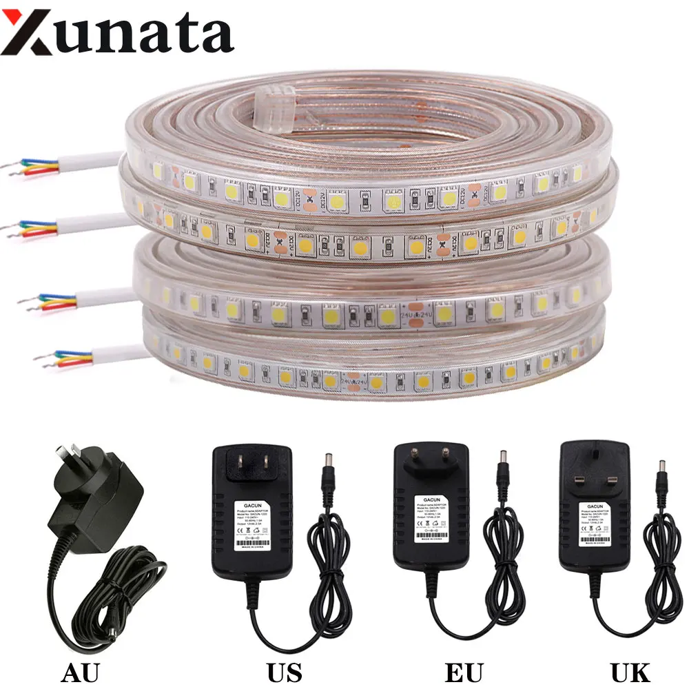 buy DC12V 24V 60Leds m 5050 SMD LED Strip Light IP67 Waterproof Flexible Tape Rgb Led Strip With AU EU US UK Plug Home Decoration