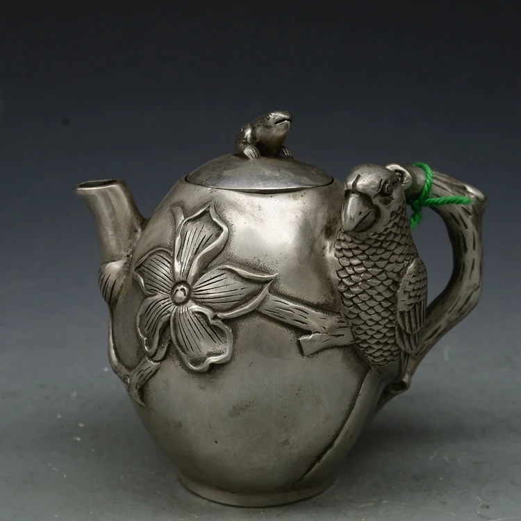 

antique QingDynasty silver pot,Hand carved flowers and birds crafts,Decoration,collection &Adornment,Free shipping