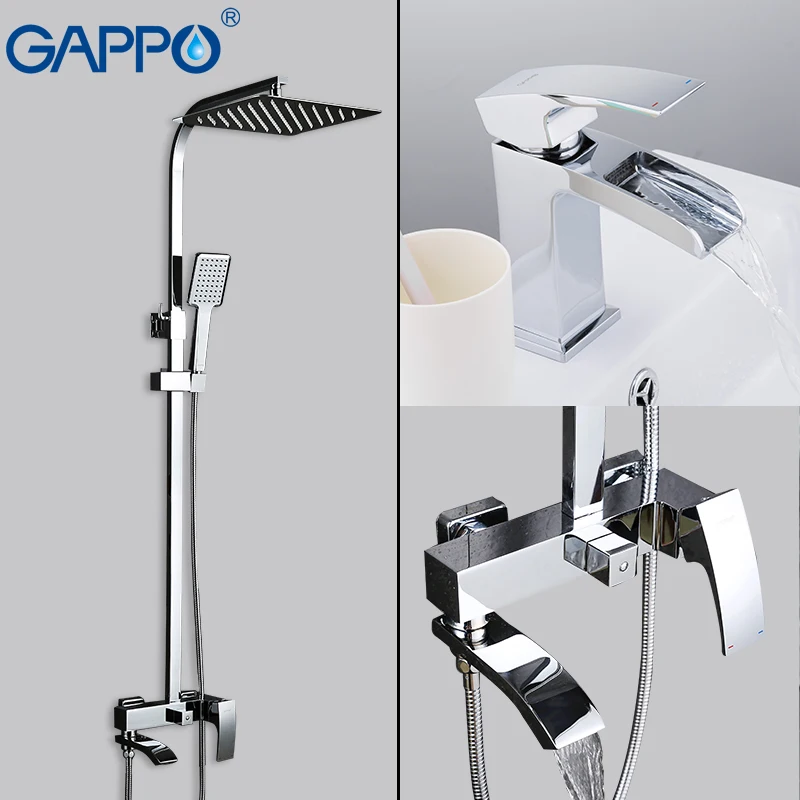 GAPPO Sanitary Ware Suite shower set with basin faucet brass bathroom shower set chrome bath faucet mixers torneira do anheiro GAPPO Sanitary Ware Suite shower set with basin faucet brass bathroom shower set chrome bath faucet mixers torneira do anheiro