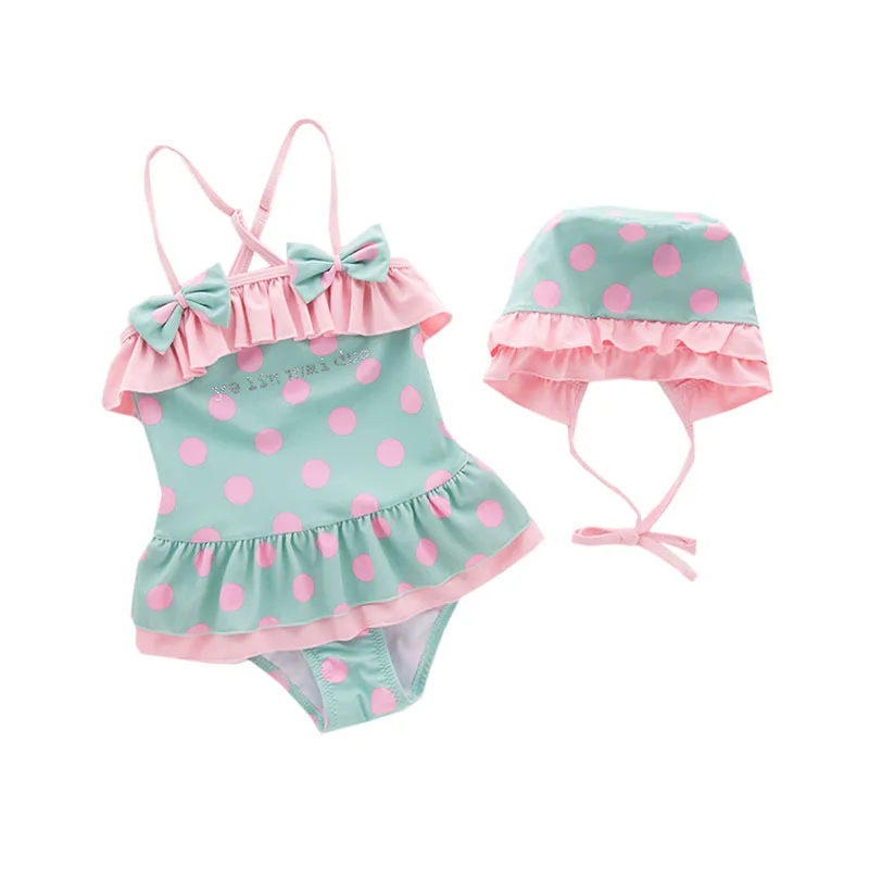 

Summing Girls Swimwear Fashion Kids Swimwear Polyester Beachwear Swimsuit Bathing Suit Costume Girl Bodysuit+Cap Baby Swimsuit