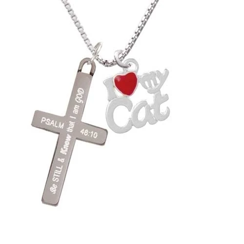 I Heart My Cat - Be Still and Know - Cross Necklace (1)