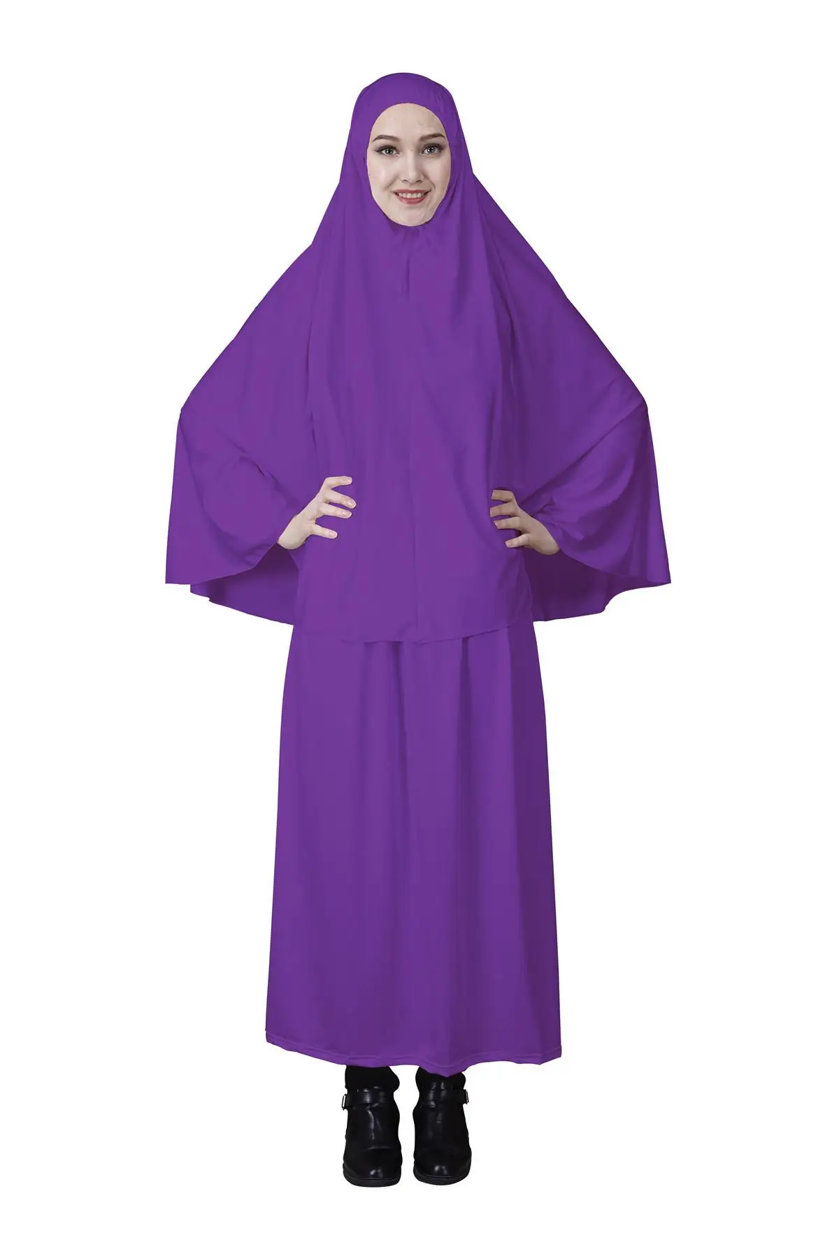 Dark Purple Для женщин Абаи исламский хиджаб шарф платье Jilbab Винтаж мусульманский для молитв одежды Рамадан полное покрытие поклонение Услуги комплект - Цвет: Dark Purple