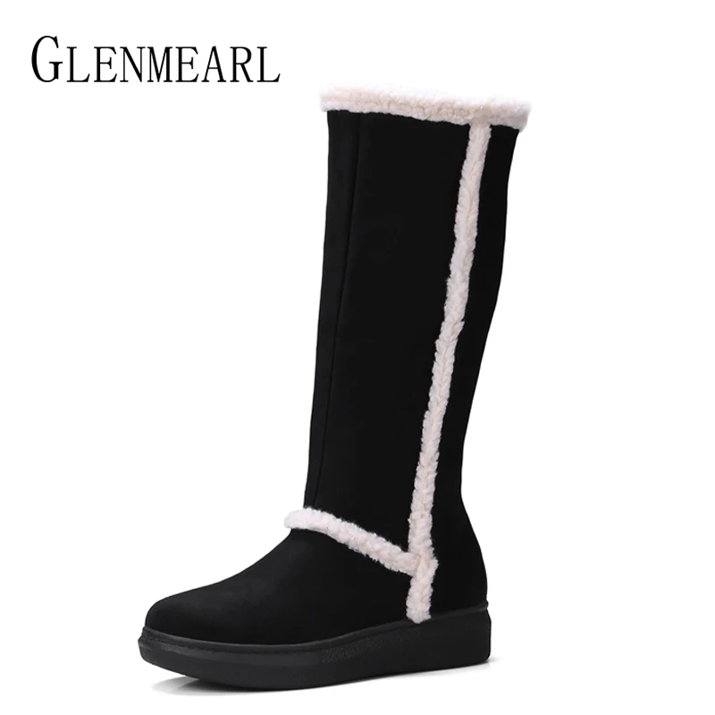

Women High Boots Winter Snow Shoes Brand Black Warm Flats Female Plush Shoes Women Round Toe Platform Ladies Boots Shoe DE