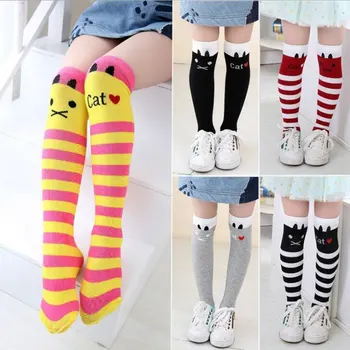Girls Socks Cotton Baby Girl Long Sock Cartoon Lovely Cat Knee High Socks Toddlers Kids Dancing Socks Leg Warmer For 3-12 Years cartoon animal baby knee high socks for girls infant fox socks toddler baby girl knee socks lovely totoro cat knee sock s m l