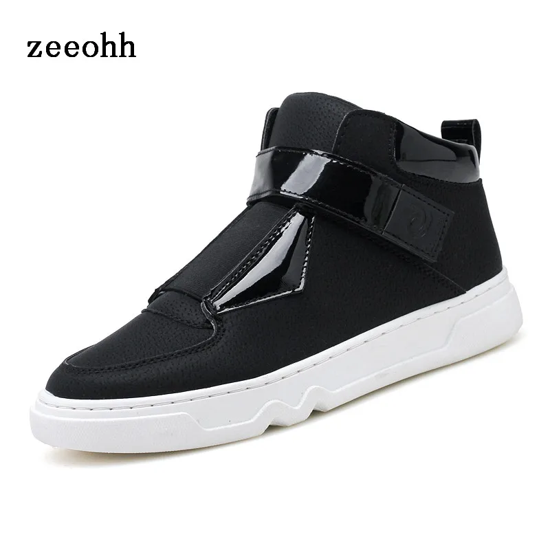 

Solid Color Simple High Basketball Shoes Convenient Hook Loop PU Sports Shoes Street Hip Hop Men's Shoes Male Trendy Footwear