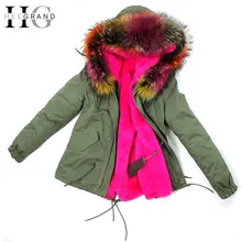 HEE GRAND 2016 Army Green Large Raccoon Fur Collar Hooded Women Coat& Parkas 2 in 1 Detachable Lining Winter Jacket WWM1449