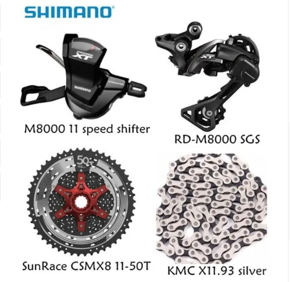 

Shimano XT M8000 4 unids bicicleta de la bici mtb 11 kit de velocidad groupset del RD-M8000 Shifter con casete SunRace K7 caden