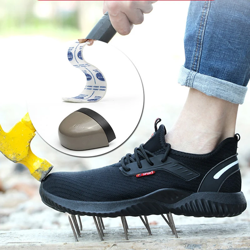 

Steel Toe Cap Men's Breathable Mesh Cloth Work Safety Shoes Men Anti-piercing Anti-smash Construction Safety Boots Size 36-45