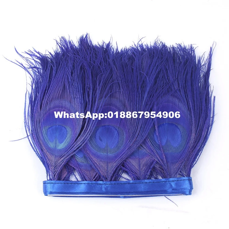 10yards Royal Blue Peacock feather trim about 15cm colored peacock feather fringes strips For