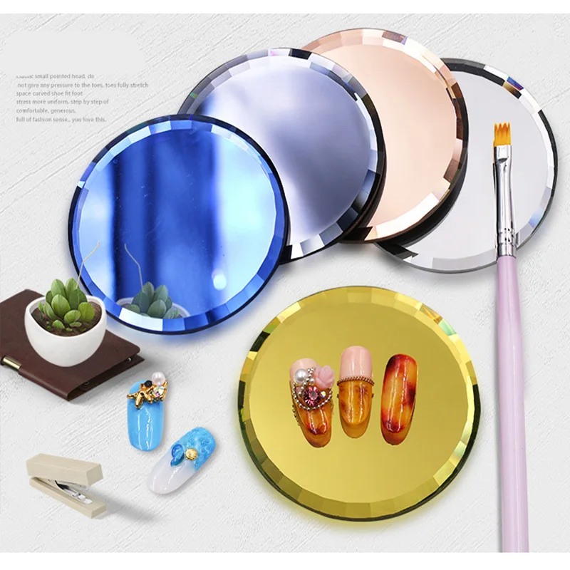 

1pc Nail Art Display Board Gel Polish Paints Palette Round Glass Mirror Base Multi Use Dish Manicure Accessory New Design Tool