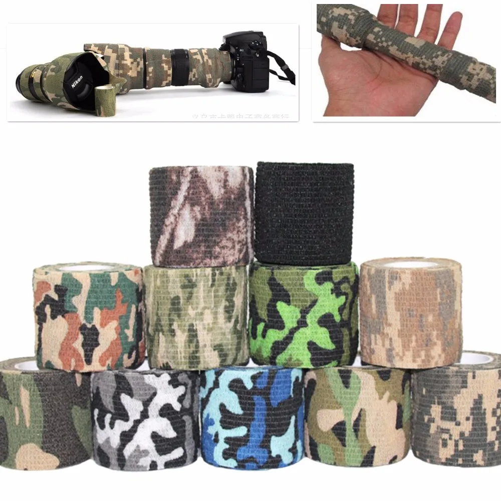 

2 Roll/lot 5cm Wide Self-adhesive Non-woven Adhesive Duct Tape Ribbon Camouflage Waterproof Hunting Camping Tape Stretchy Wraps
