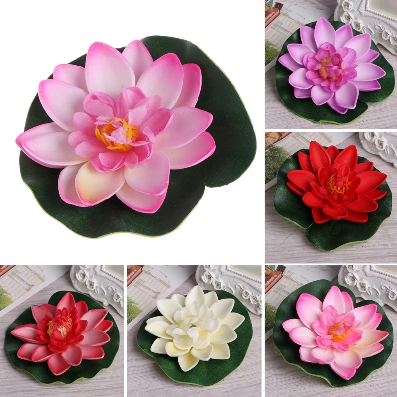 

Artificial Fake Floating Flowers Lotus Water Lily Plants Garden Tank Pond Decor