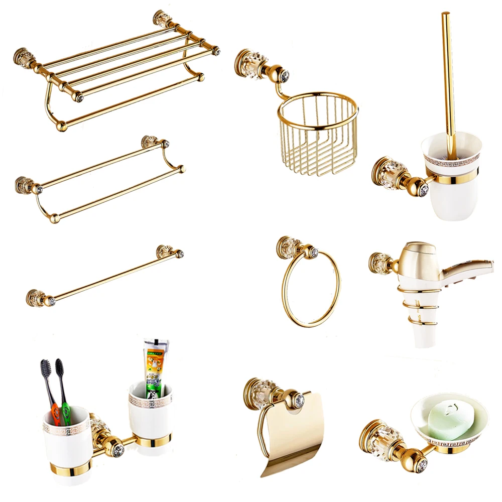 European Gold Bathroom Hardware Set Antique Crystal Bathroom