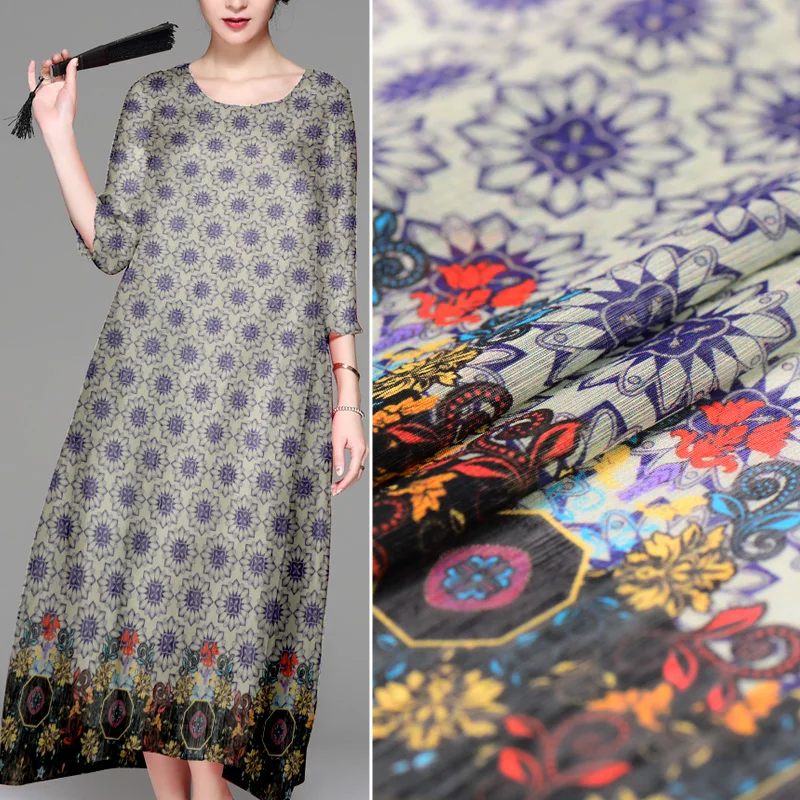 

Natural silk cloth ancient wind rhythm 12mm silk linen / silk Ma digital inkjet silk fabric for dress shirt diy linen cloth