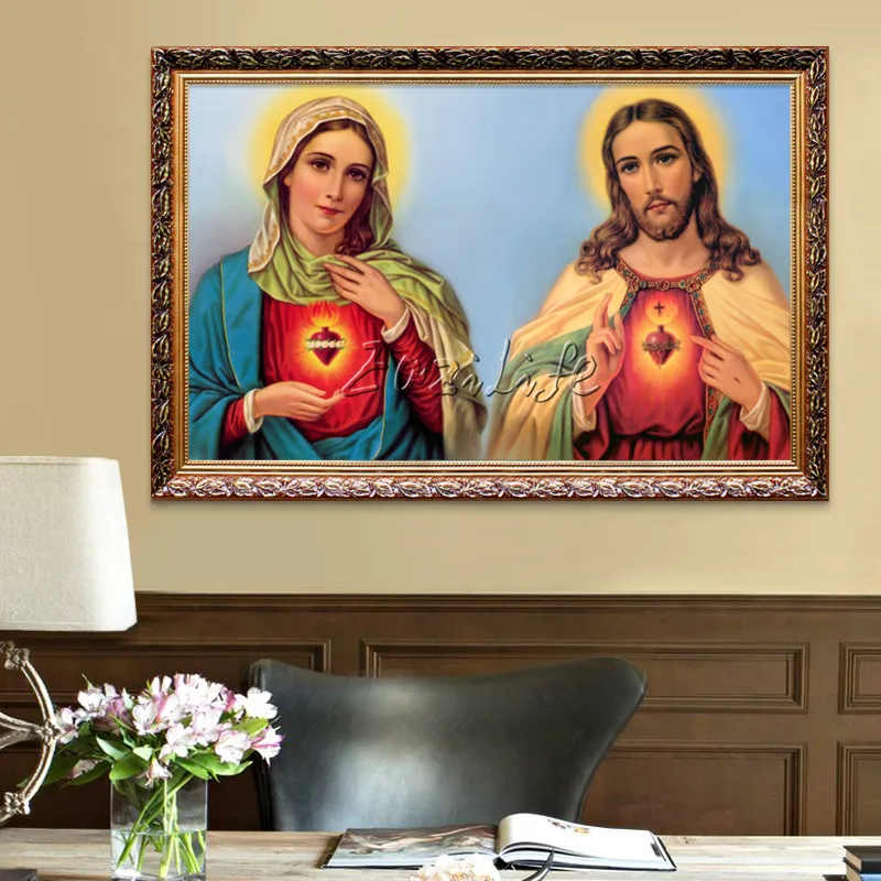 

Household adornment Jesus Christ Jesus and the virgin of the sacred heart print Giclee print on canvas art deco painting