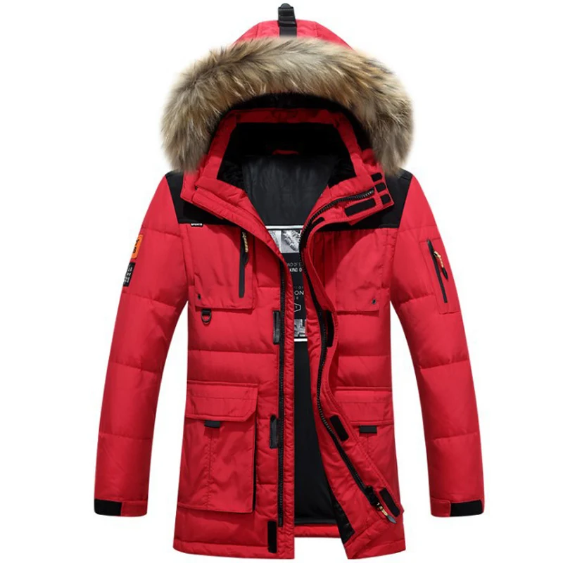 Thick Down Jacket Men 2017 Winter With Hood Detached Warm Waterproof Big Raccoon Fur Collar For -40 degrees