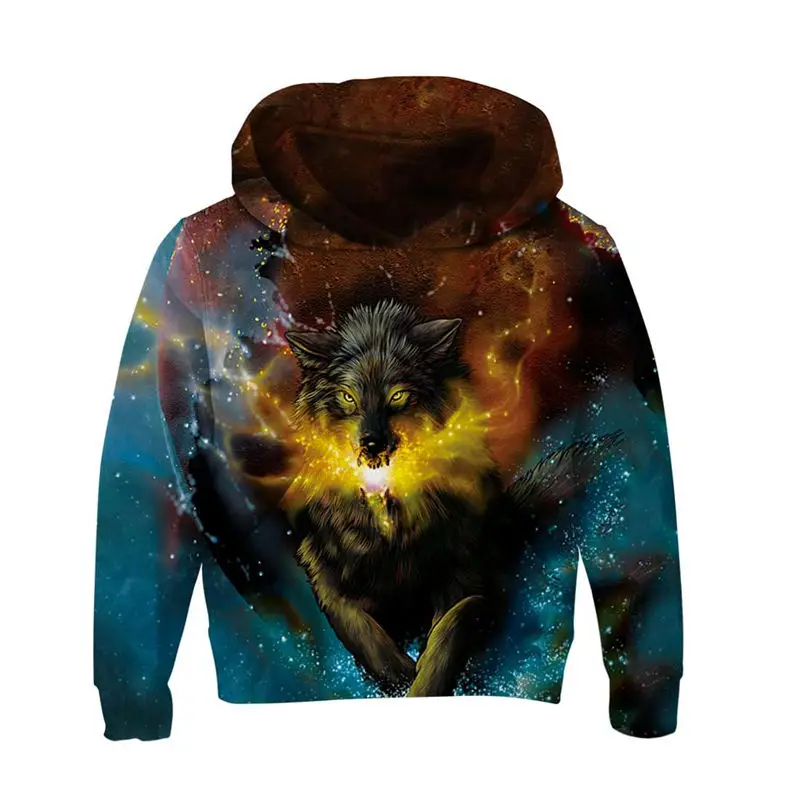 Худи с объемным рисунком галактики Детские топы для мальчиков и девочек, свитер г., осенне-весеннее базовое пальто с длинными рукавами, пуловер с изображением волка на возраст 8, 10, 11, 13 лет - Цвет: TZN051