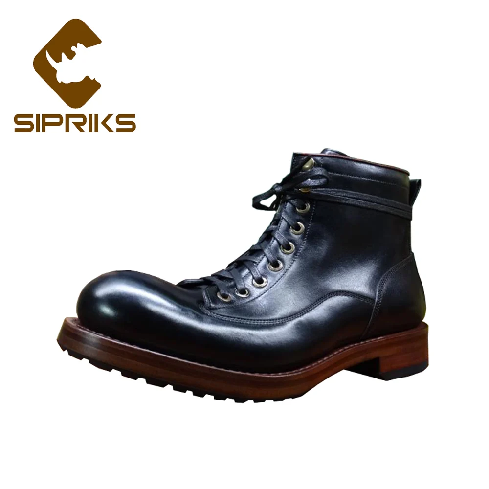 Couro Com De Sipriks Welted Preto Botas Luxo Borracha Dos Outsoled Homens Handmade Sapato 45 Militar Sapatas Vestido Italiano Goodyear w7qI7OB