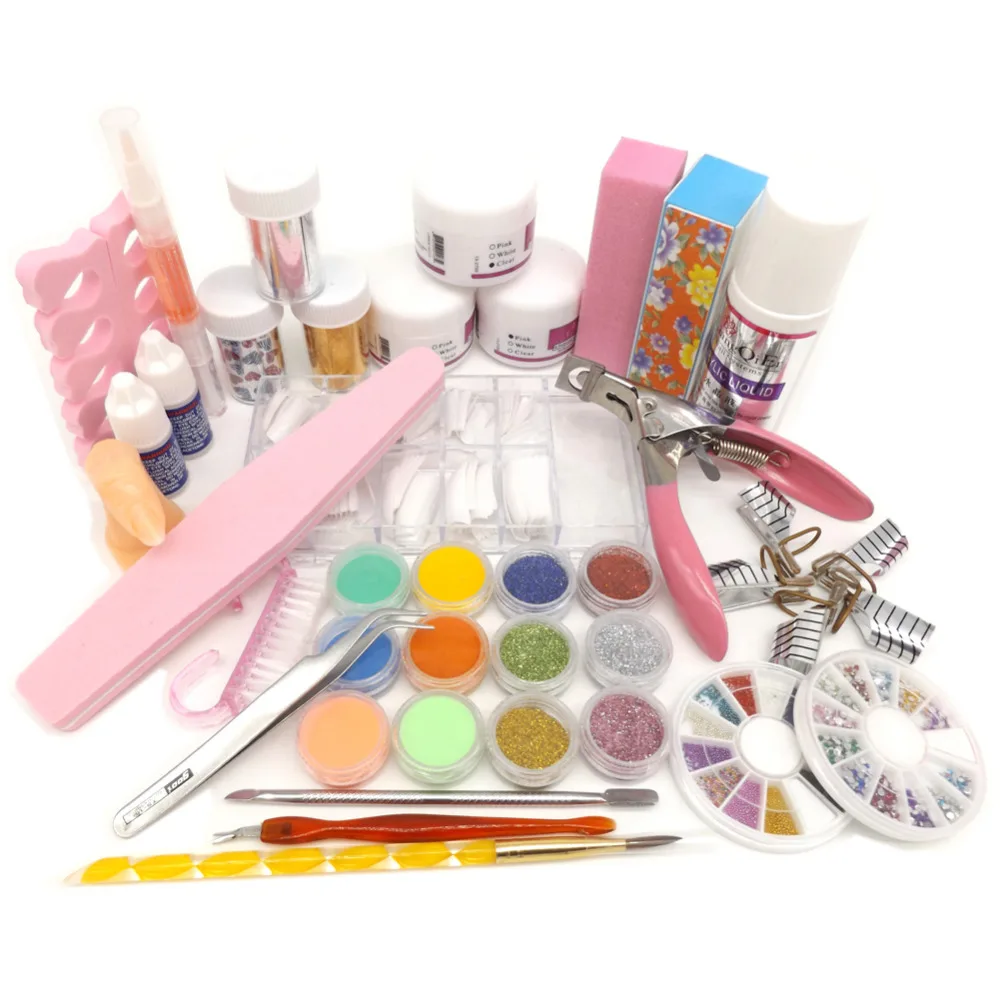 new full nail art set acrylic glitter powder liquid tip file brush tip full form