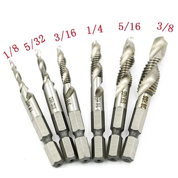 

6Pcs 1/4 Hex Shank High Speed Steel HSS Thread Spiral Screw Composite Taps Countersink Drill Bits Set Chamfering Tool