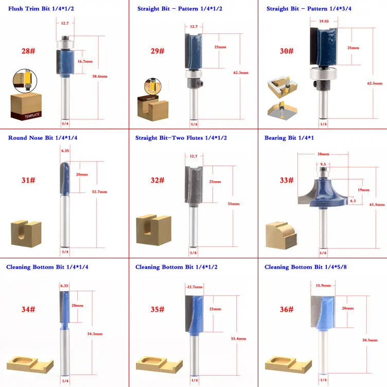 1 шт. 1/" хвостовик древесины фрезы прямой концевой фрезы триммер очистки заподлицо отделка угловая круглая бухта коробка биты инструменты фрезы