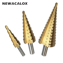 NEWACALOX Cut Tool Large Step Cone HSS Spiral Grooved Step Drill Bit Hole Cutter 4-12/20/32mm 3pcs/Set