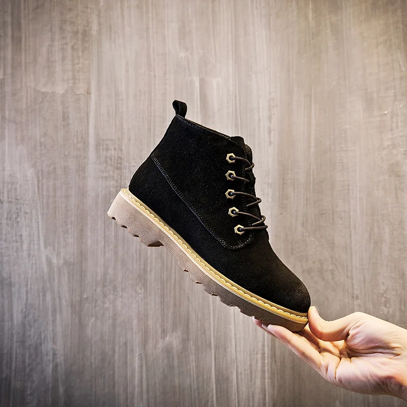 

Fashion Leisure Round Toe Motorcycle Boots Women Ankle Med Hoof Heels Lace up Martin Boots Platform Solid Punk Ladies Shoes