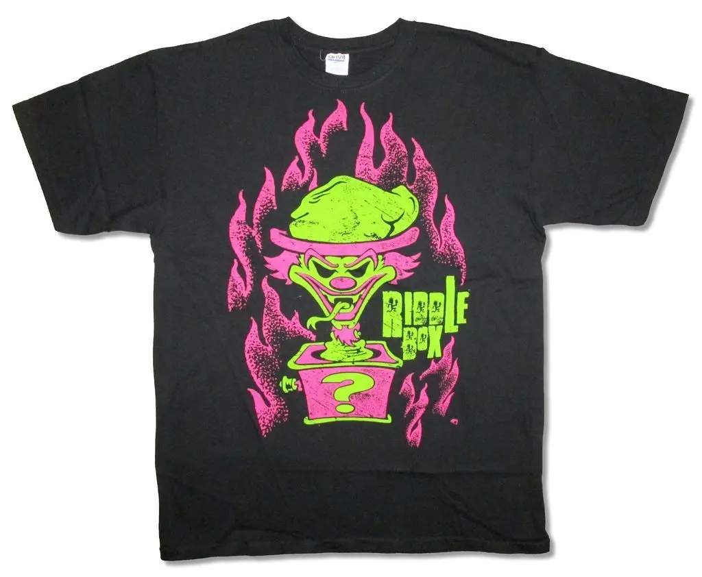

Insane Clown Posse Riddle Box In Flames Black T Shirt New Official Print Unisex Fashion T Shirt top tee