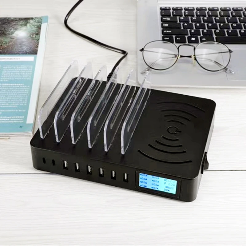  STOD Smart USB Charger Qi Wireless Charging Staition 50W LCD Display Desktop Holder For iPhone X Sa - 32933660121